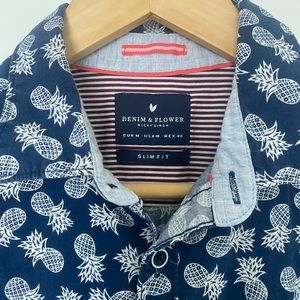 Navy Blue Pineapple print button